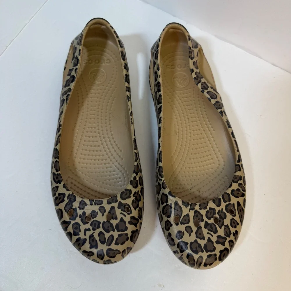Crocs Kadee Leopard Print Ballet Flats Womens 7 Animal Print Brown Tan Shoes